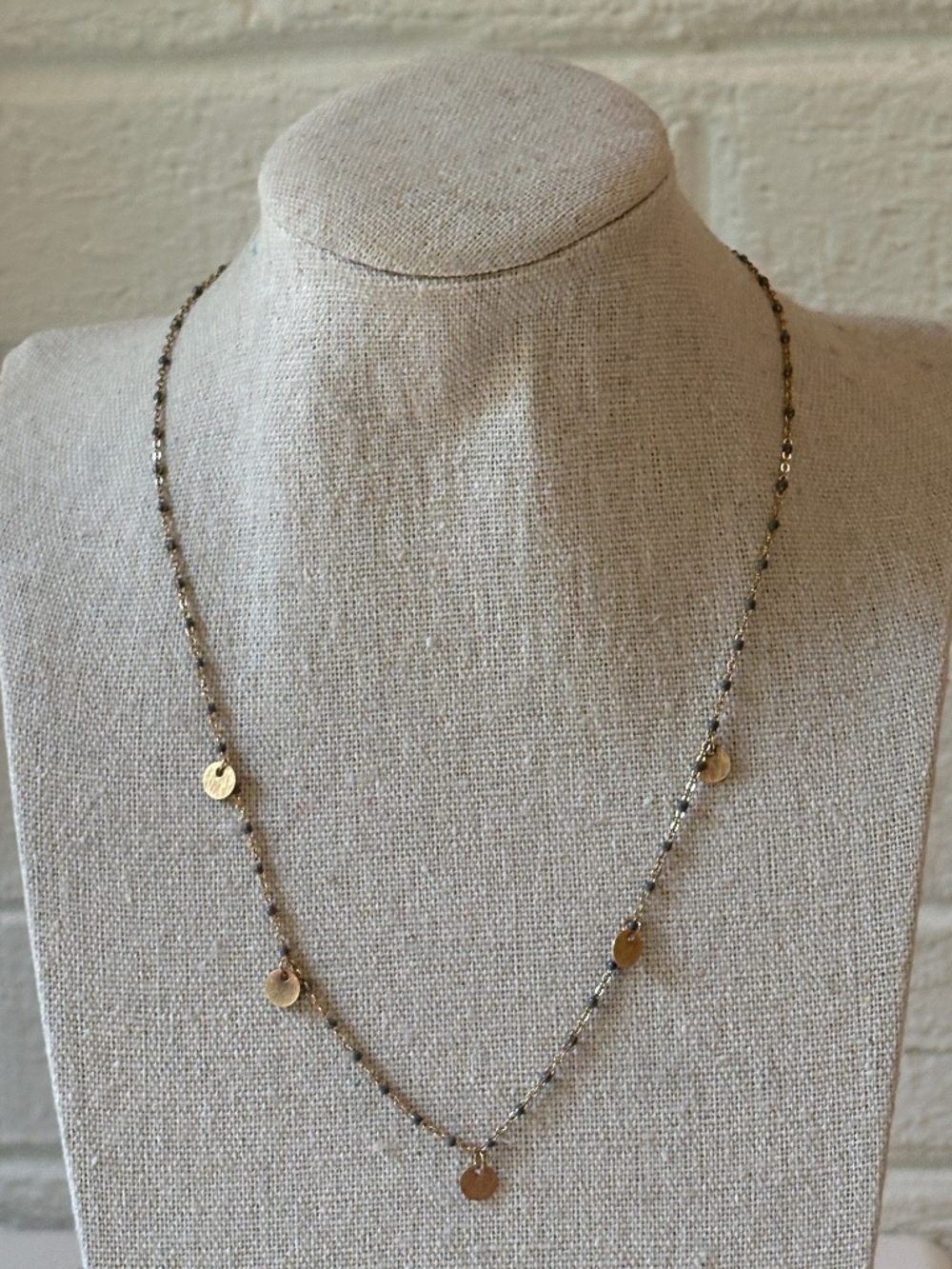 Handmade Tiny Disc Necklace with Blue Embelishment - Picture 3 of 7